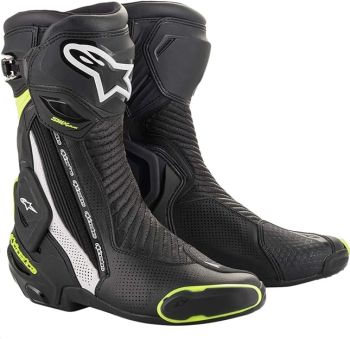 Alpinestars Mens SMX Plus Vented Motorcycle Boots-Black/White/Yellow-US 6.5/EU 40