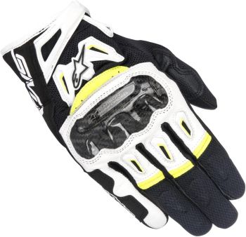 Alpinestars Mens SMX-2 Air Carbon v2 Motorcycle Gloves -Black/White/Yellow-Small