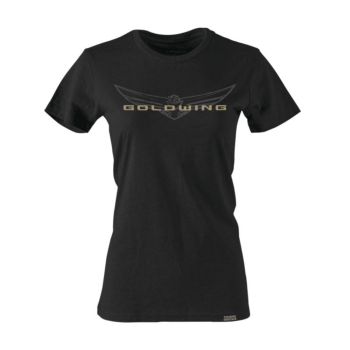 Factory Effex Womens Gold Wing Sketched Short Sleeve T-Shirt - Black - X-Large