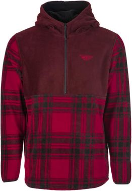 Fly Racing Mens Casual Half Zip Pullover Hoodie - Red Plaid - Medium