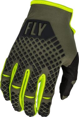 Fly Racing Mens Kinetic Kore Racewear MX Motocross Gloves - Olive/Hi-Vis - Small