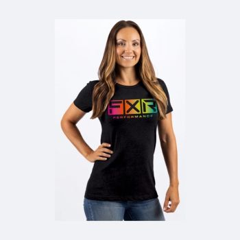 FXR Womens Helium Casual Short sleeve T-Shirt - Black/Sherbert - Large
