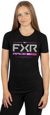 FXR Womens Race Division Casual Premium T-Shirt - Black/Raspberry - X-Small