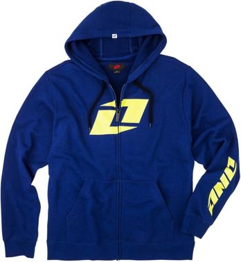 One Industries Icon Full Zip Hooded Sweatshirt - Navy/Chartreuse - Medium