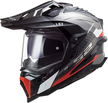 LS2 Adult Explorer Carbon Motorcycle Helmet-Frontier Matte Titanium/Red-X-Small