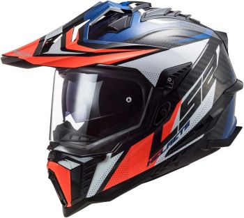 LS2 Adult Explorer Carbon Motorcycle Helmet - Focus Blue/White/Red - X-Small