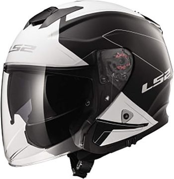 LS2 Adult Rave Verso Street Motorcycle Helmet - Gloss Black/White Glow - X-Small