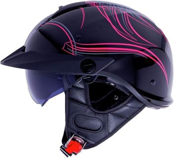 LS2 Adult Rebellion Motorcycle Half Helmet -Wheels & Wings -Black/Pink -2X-Large