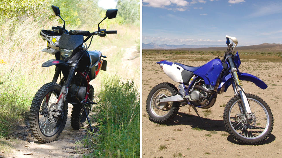 A side by side photo of a pit bike(left) and dirt bike(right)