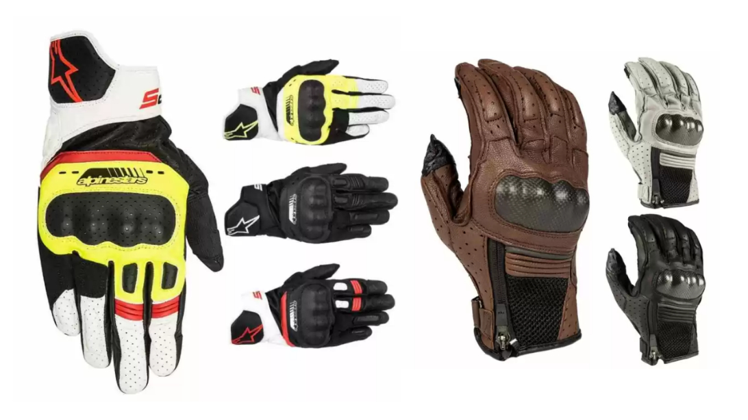 An assortment of motorcycle gloves